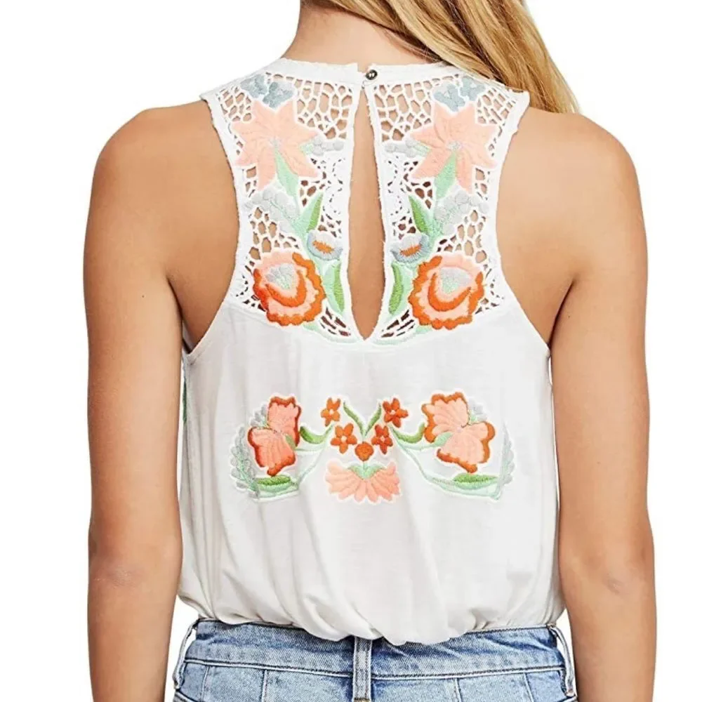 NWT Free People Flower Power Embroidered Tank Top